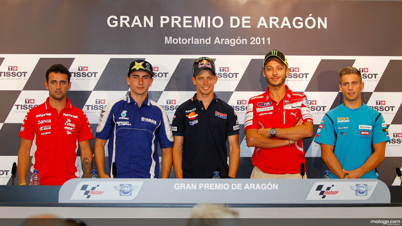 Stoner, Lorenzo, Bautista, Barberá y Rossi en la rueda de prensa Motorland