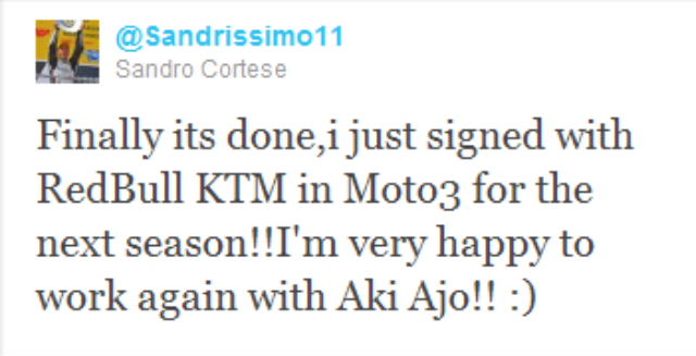 El piloto Sandro Cortese ficha por KTM Oficial Moto3