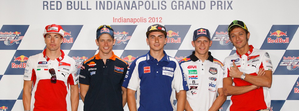 Stoner, Lorenzo, Rossi, Hayden y Bradl en la rueda prensa MotoGP en Indy