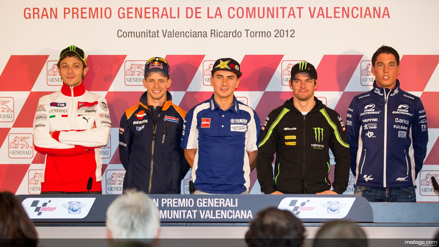 Lorenzo, Rossi, Stoner, Espargaró y Crutchlow en rueda prensa de Valencia