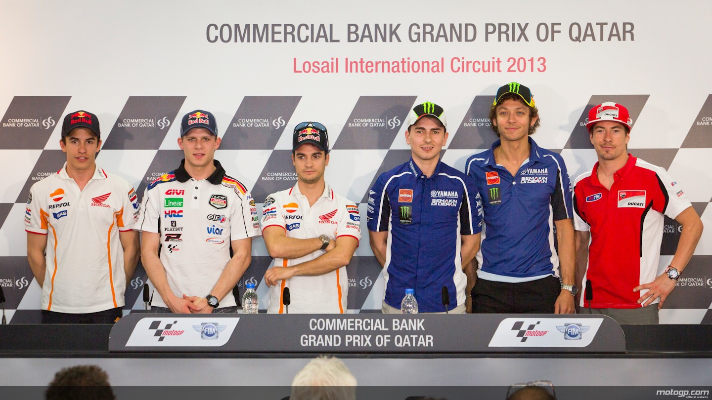 Pedrosa, Rossi, Lorenzo, Márquez, Bradl y Hayden en la rueda prensa de Qatar