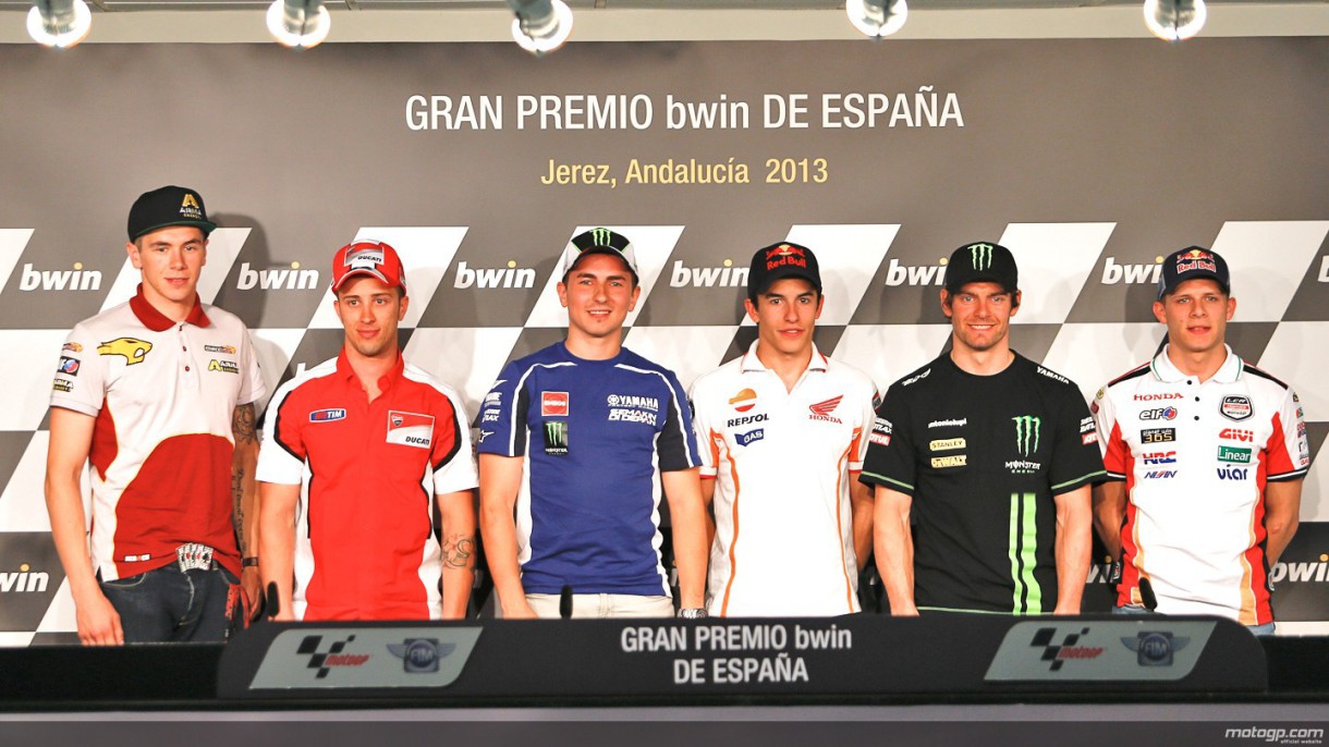 Lorenzo, Márquez, Bradl, Crutchlow, Dovi y Redding en la rueda de prensa Jerez