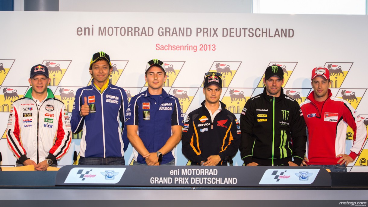 Pedrosa, Dovi, Lorenzo, Rossi, Bradl y Crutchlow en la rueda de prensa de Alemania