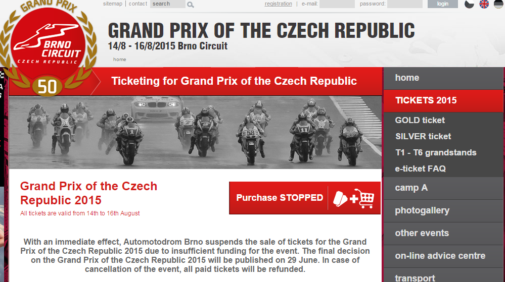 El GP de la República Checa 2015 en el Circuito de Brno se podría cancelar