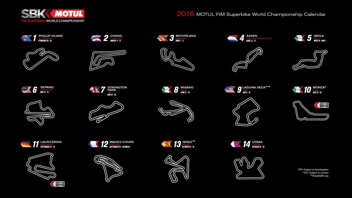 Calendario provisional del Mundial de Superbike 2016