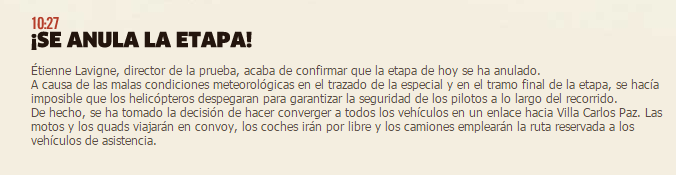 Dakar 2016 Etapa 1: Rosario – Villa Carlos Paz cancelada