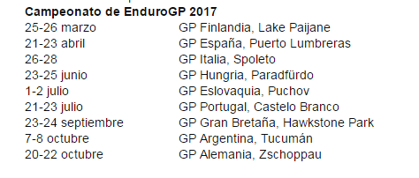 Calendario del Campeonato de EnduroGP 2017