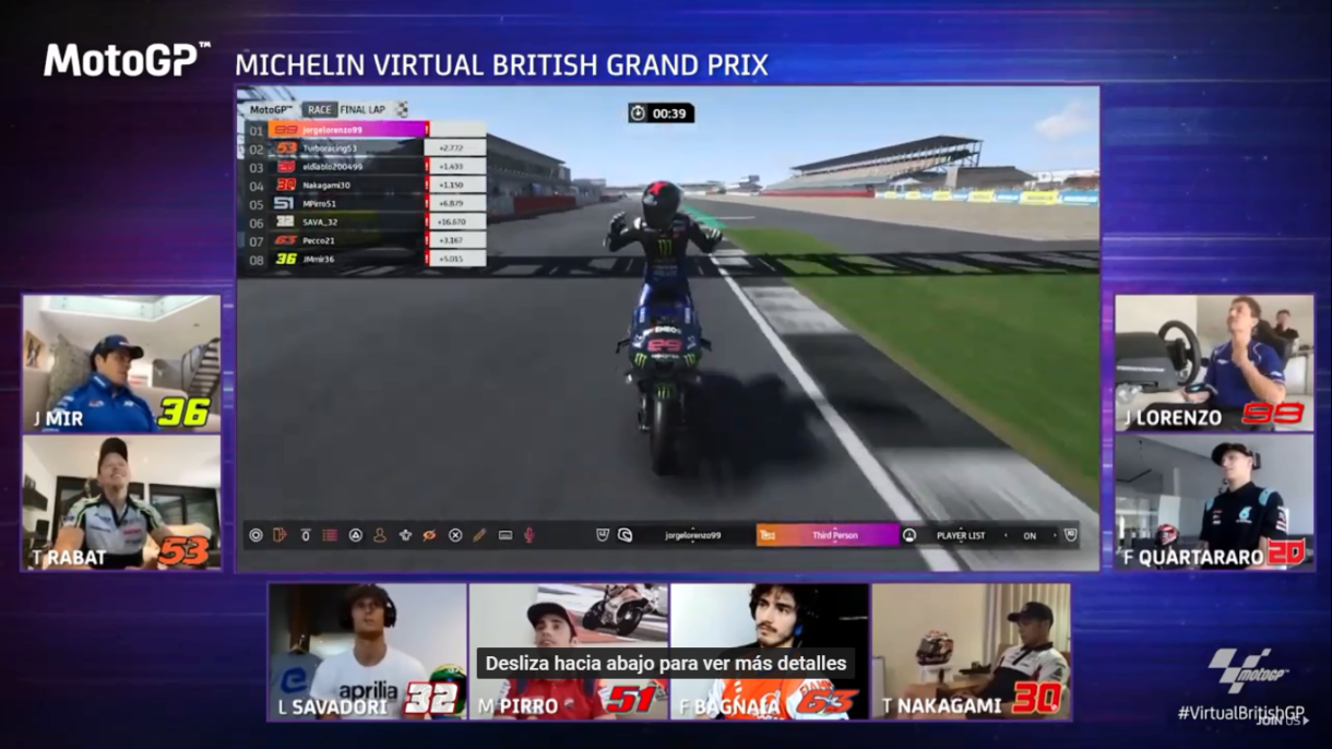 Jorge Lorenzo gana la quinta cita del Campeonato Virtual de MotoGP en Silverstone