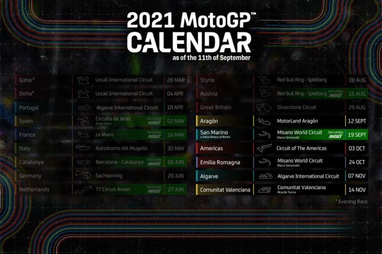 Calendario final del Mundial de MotoGP 2021