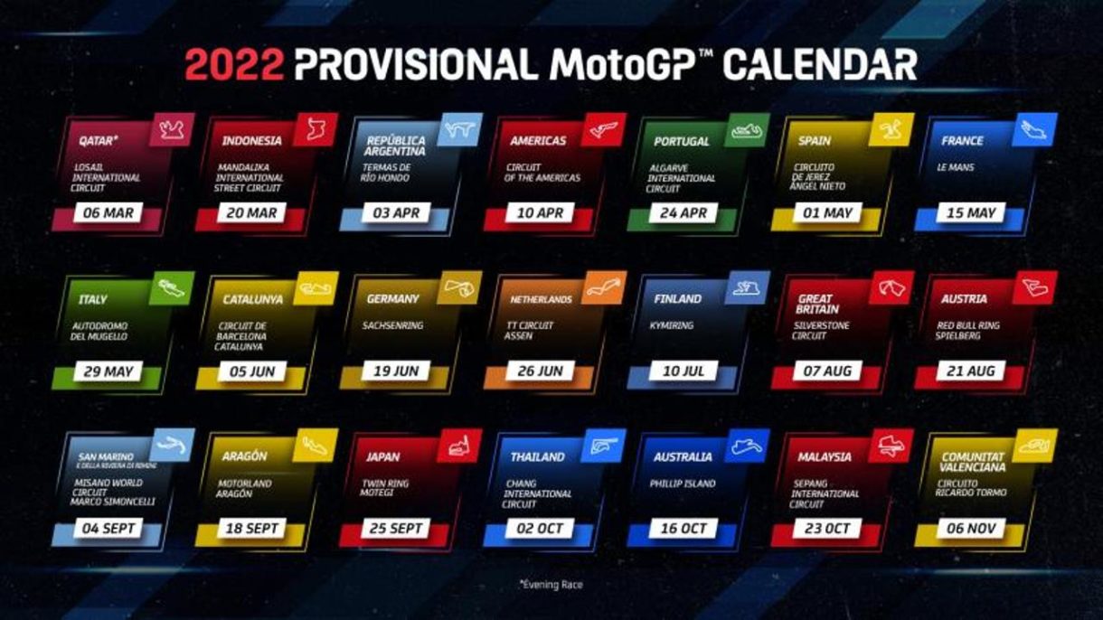 Calendario provisional del Mundial de MotoGP 2022