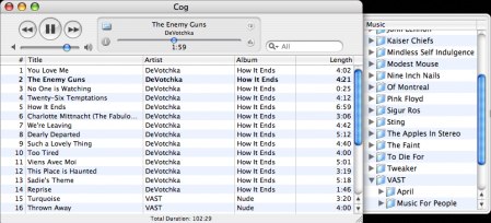 Cog, sencillo reproductor de audio para MacOSX