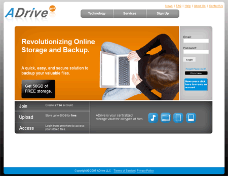 ADrive, 50Gb de almacenamiento de archivos