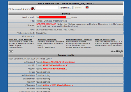 Jotti’s Malware Scan, metaantivirus on-line