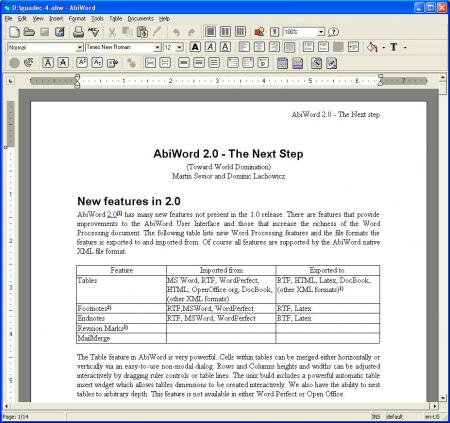 AbiWord 2.6.5, con soporte para Office 2007 y OpenOffice 3