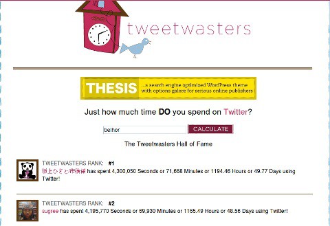 Tweetwasters, Averigua cuánto tiempo pierdes en Twitter
