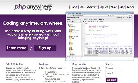 PHPanywhere, edita PHP online