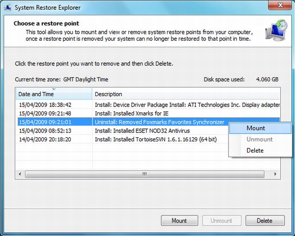 System Restore Explorer te permite ver, editar y borrar tus puntos de restauración