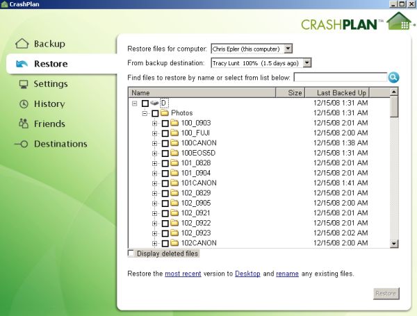CrashPlan 3 realiza respaldos a través de una red o de Internet