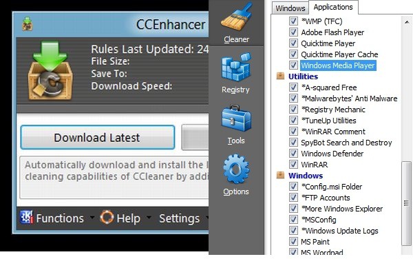 CCEnhancer: soporte para más de 500 programas para CCleaner