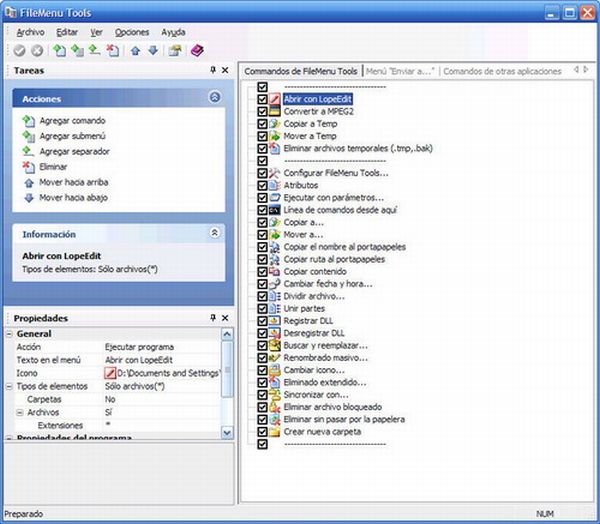 File Menu Tools, para modificar el menú contextual de Windows