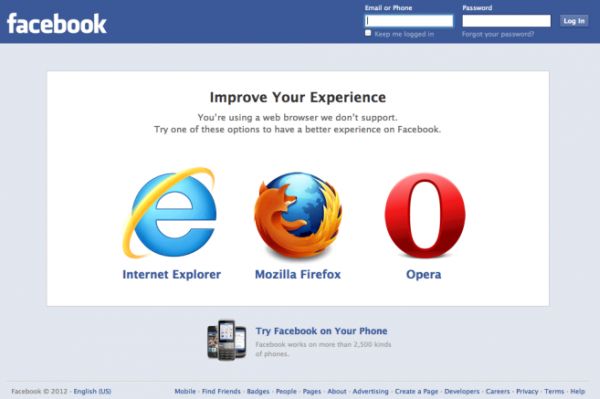 Facebook elimina a Chrome de sus navegadores recomendados y pone a Opera