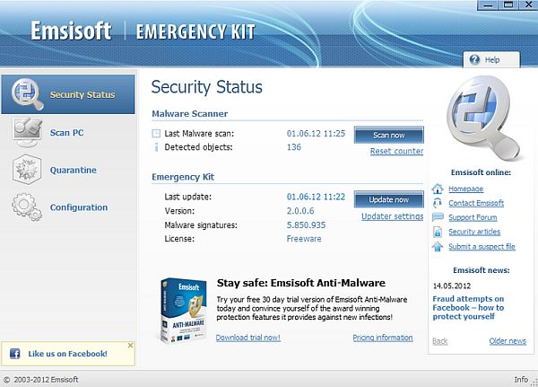Emsisoft Emergency Kit es una colección portable de programas contra malware