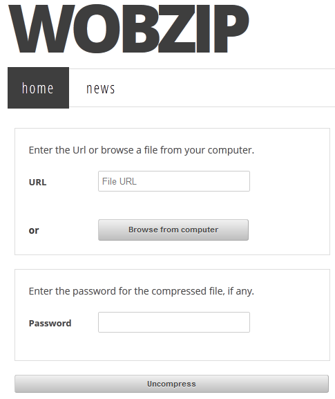 Wobzip, servicio para descomprimir archivos en línea