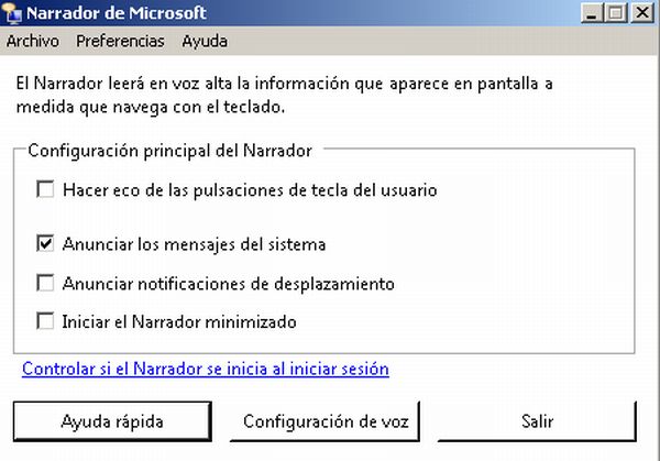 La característica Narrador de Windows 7