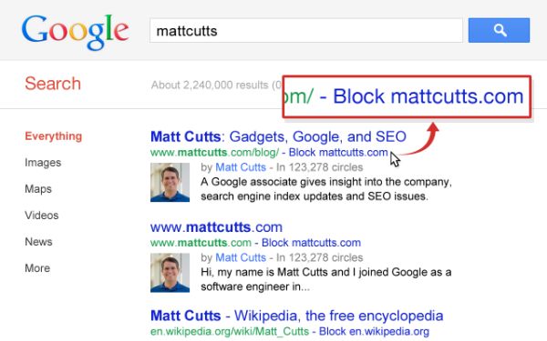 Personal Blocklist filtra las búsquedas de Google Search en Chrome