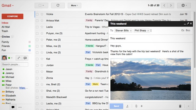 Gmail integra una ventana de redacción de correos sobre la bandeja de entrada