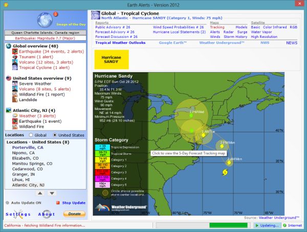 Earth Alerts: sigue la evolución del clima y de fenómenos naturales desde el ordenador