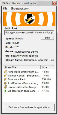 ESFSoft Radio Downloader descarga música de radios ShoutCast