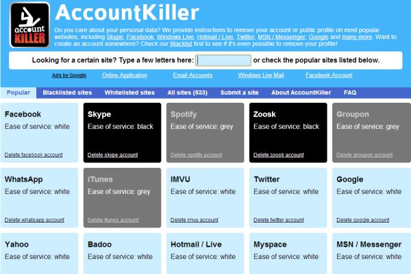 AccountKiller borra tus suscripciones a varios servicios en línea