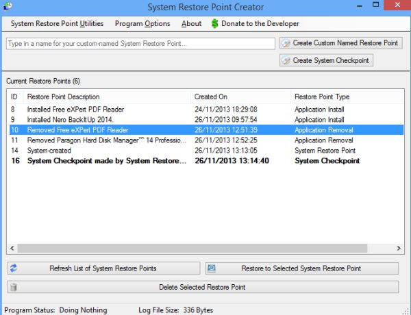 Restore Point Creator gestiona tus puntos de restauración en Windows